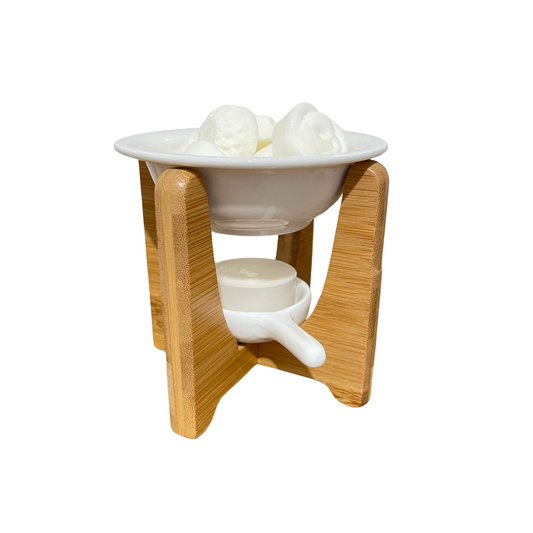 BAMBOO AND CERAMIC BURNER AND MELTER + TEALIGHT HOLDER