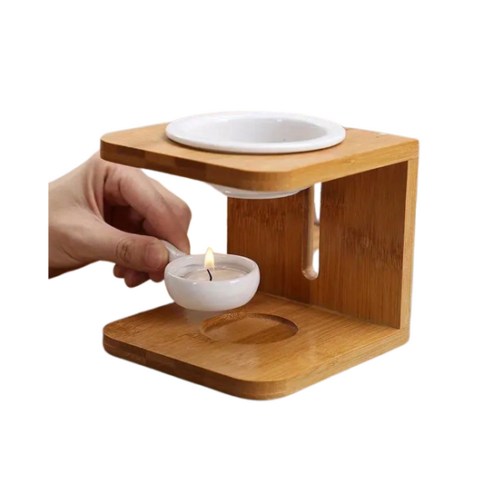 Large Bamboo & Ceramic Burner & Melter with Tea Light Holder