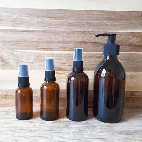 Amber glass bottle with pump top