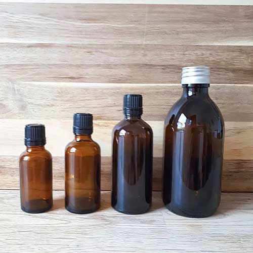 Amber glass bottle with screw top