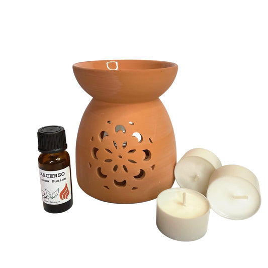 NOW £16! WAS £27! Terracotta Burner & Melter - floral pattern